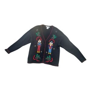 Victoria Jones L Nutcracker Cardigan Sweater Embroidered Embellished Holiday